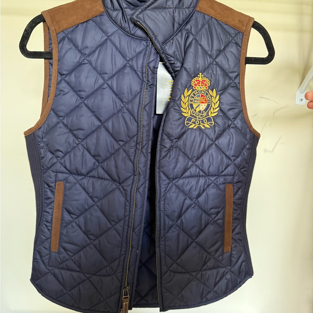 Navy Quilted Vest with Embroidered Crest